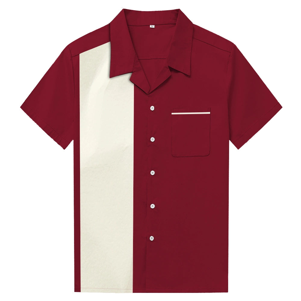 Maroon Cream Panel Retro Bowling Shirt