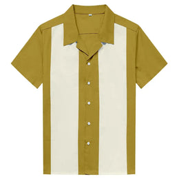 Mustard & Cream Panel Retro Bowling Shirt