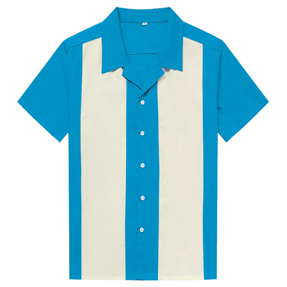 blue cream retro bowling shirt