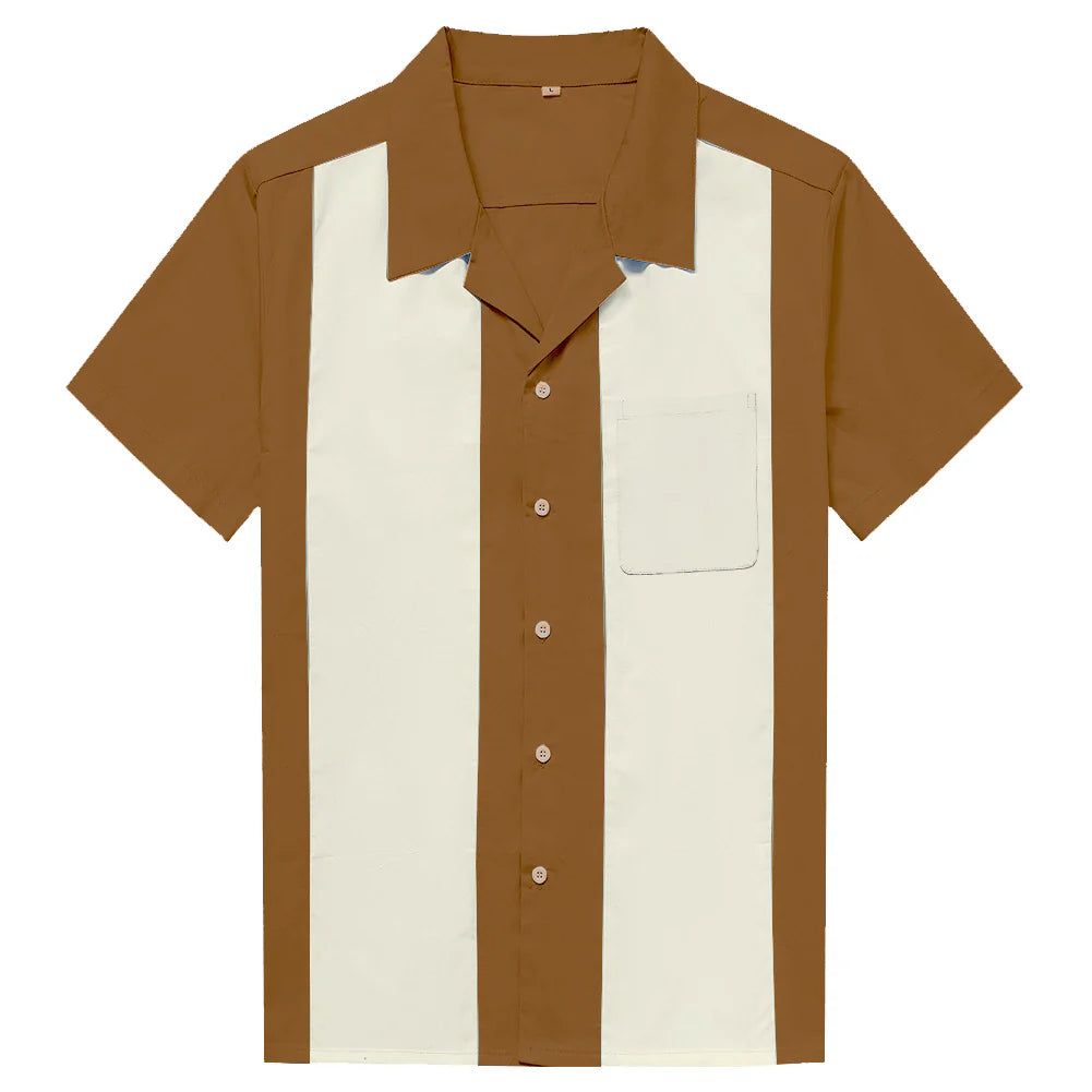 Bronze & Light Cream Panel Retro Tenpin Bowling Shirt