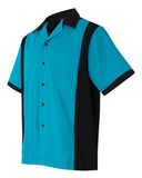 Hilton Turquoise Blue & Black Bowling Shirt Large