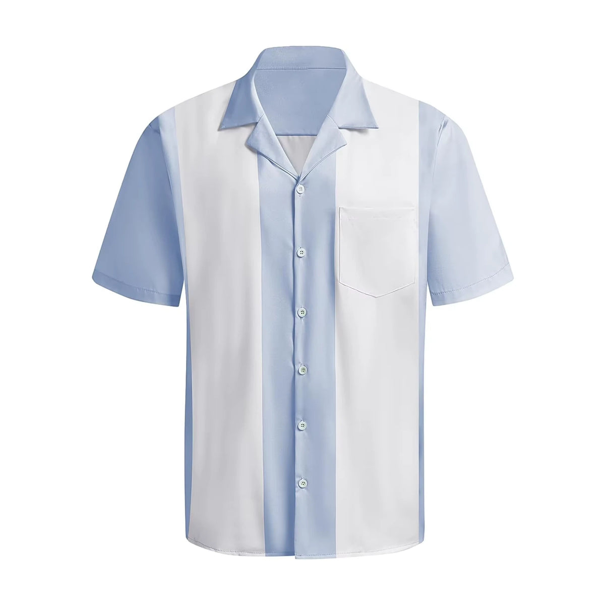 Pale Blue & White Panel Retro Tenpin Bowling Shirt