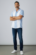 Pale Blue & White Panel Retro Tenpin Bowling Shirt