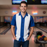 Blue & White Panel Retro Tenpin Bowling Shirt