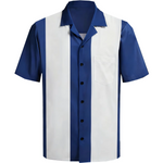 Blue & White Panel Retro Tenpin Bowling Shirt