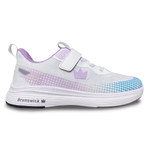 Brunswich Strike Zone Tenpin Bowling Shoe for Girls - White bowling shoe with purple accents and Brunswick logo on a white background