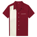 Maroon Cream Panel Retro Bowling Shirt
