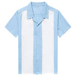Sky Blue & White Panel Retro Bowling Shirt