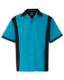 Hilton Turquoise Blue & Black Bowling Shirt