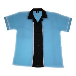 Turquoise Black Retro Bowling Shirt, Bowling Shirt